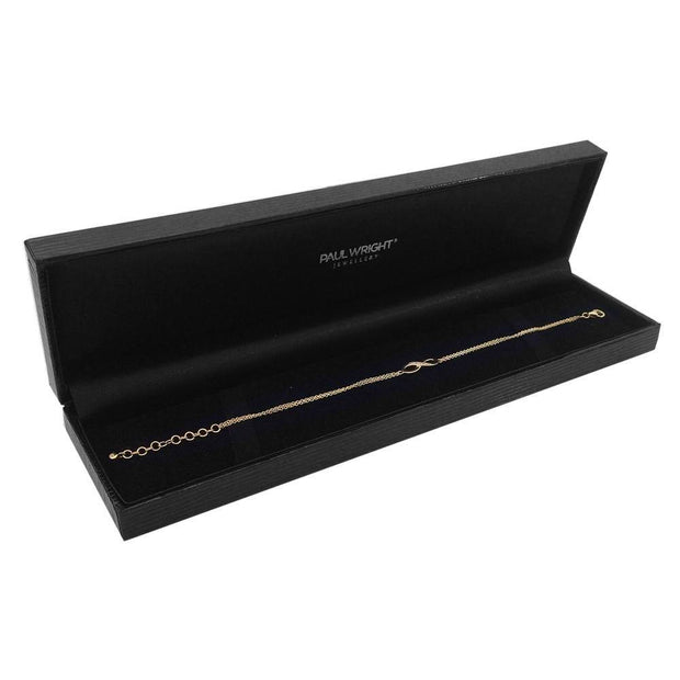 9ct Gold Infinity Bracelet set with Real Diamonds (Double 9ct Gold Chain). Ref AE-GB002 - Paul Wright Jewellery