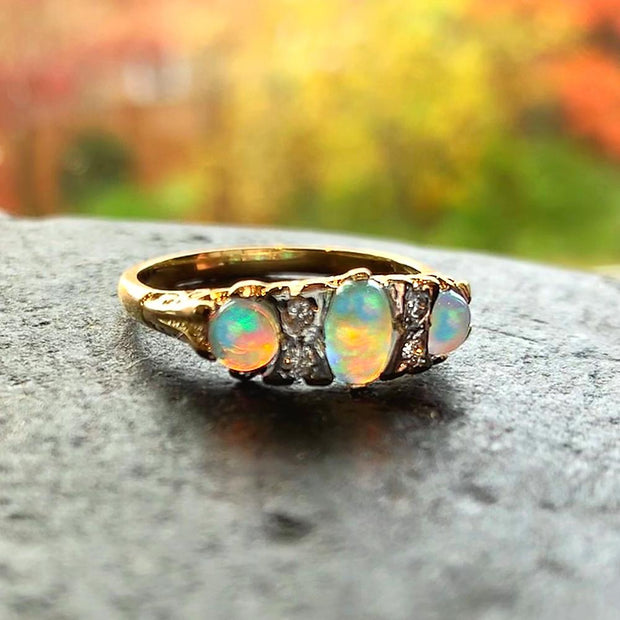 9ct Gold Victorian Style Opal & Diamond Ring - Paul Wright Jewellery