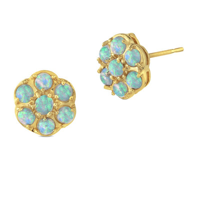 9ct Gold Opal Cluster Earrings 10mm - Paul Wright Jewellery