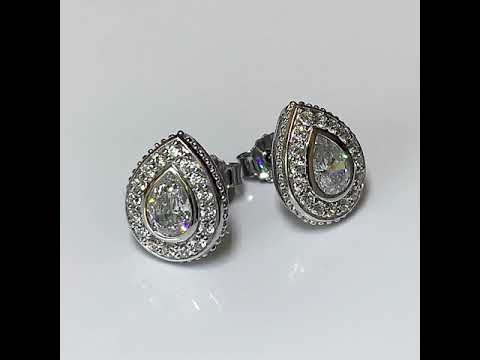 Silver Pear Shape CZ Diamond Earrings