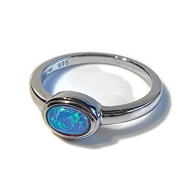 Oval Blue Opal Ring - Paul Wright Jewellery