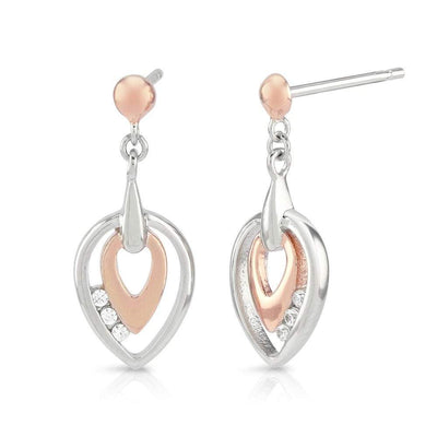 Silver & Rose Gold Earrings with CZ Diamonds - Ref: AE-E5009 - Paul Wright Jewellery