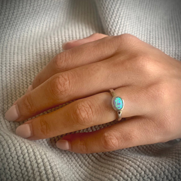  Oval Blue Opal Ring - Paul Wright Jewellery