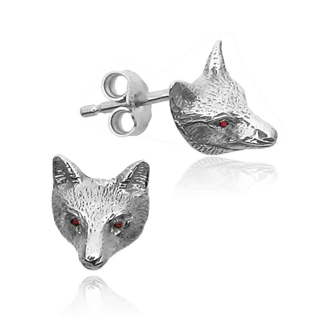 925 Silver Fox Mask Earrings set with Rubies from our Equestrian Jewellery Collection. Ref K700 - Paul Wright Jewellery