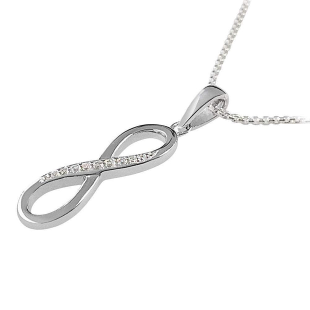 925 Silver Infinity Pendant Necklace with CZ Diamond Accents. Ref: AEP030 - Paul Wright Jewellery