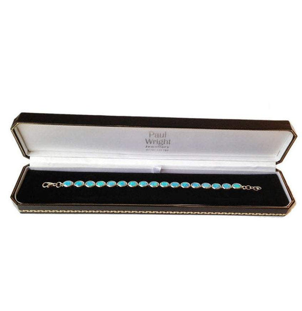 925 Silver Opal Bracelet with Vibrant Cultured Blue Opals. Ref AE-B007 - Paul Wright Jewellery