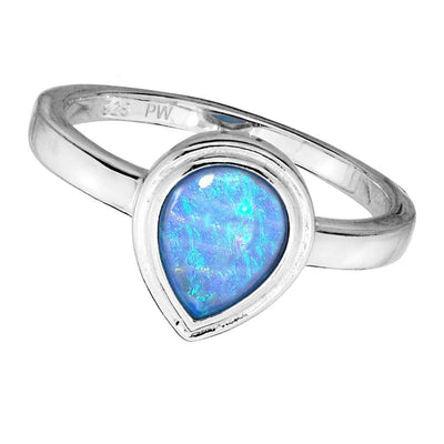 925 Silver Teardrop Created Blue Opal Ring with Vibrant Flashes of Colour. Ref AER011 - Paul Wright Jewellery