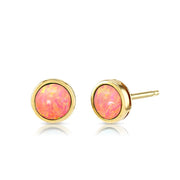9ct Gold Coral Pink Created Opal Earrings 7mm - Paul Wright Jewellery