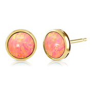 9ct Gold Coral Pink Created Opal Earrings 9mm - Paul Wright Jewellery