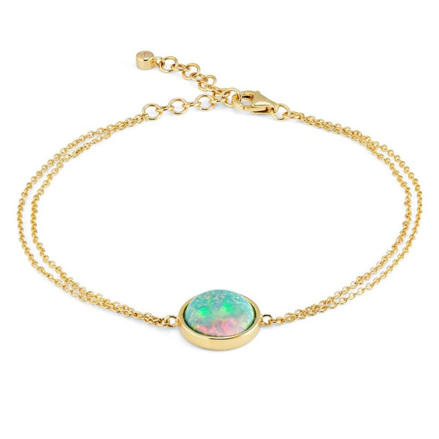 9ct Gold Created Opal Bracelet on a Double Chain - Paul Wright Jewellery