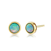 9ct Gold Created Opal Earrings 7mm - Paul Wright Jewellery