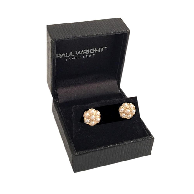 9ct Gold Seed Pearl Cluster Earrings 10mm - Paul Wright Jewellery