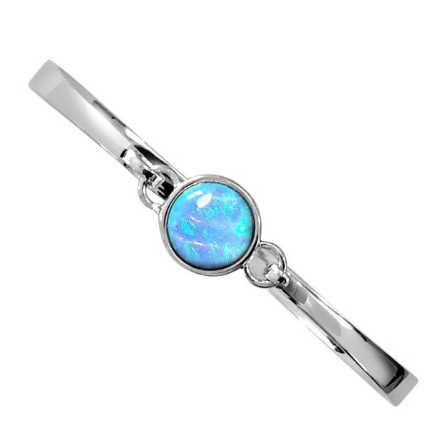 Blue Opal Bangle, Sterling Silver with Vibrant Cultured Opal - AEG013 - Paul Wright Jewellery