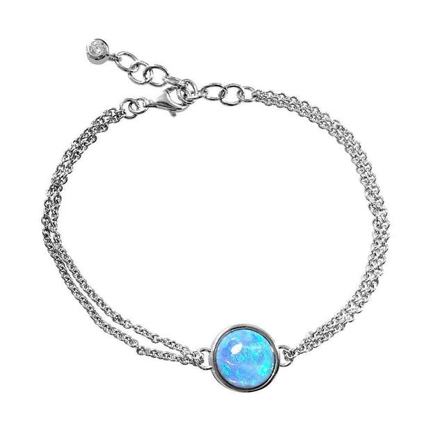 Blue Opal Bracelet, Sterling 925 Silver with Double Chain - Model: AEB019 - Paul Wright Jewellery