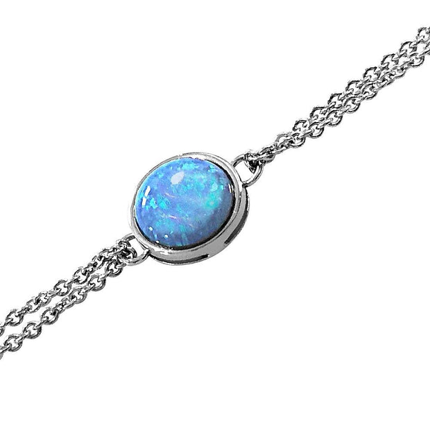 Blue Opal Bracelet, Sterling 925 Silver with Double Chain - Model: AEB019 - Paul Wright Jewellery