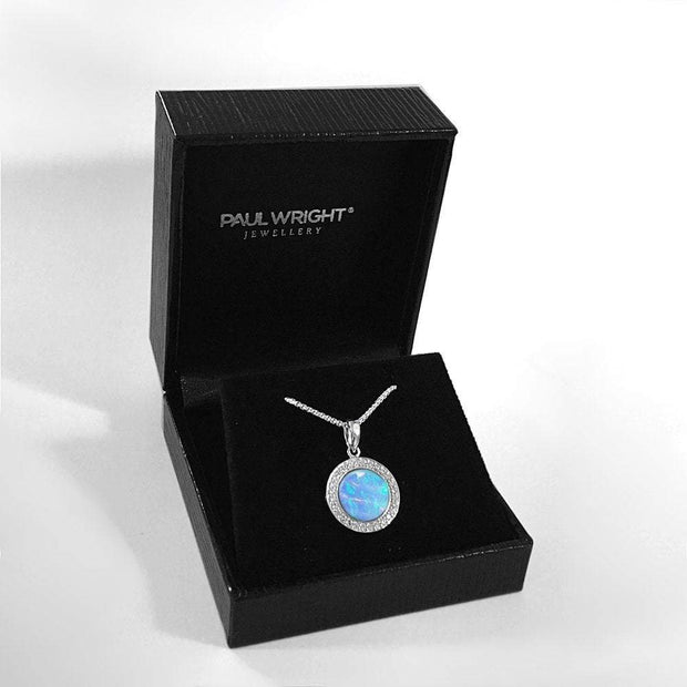 Blue Opal & CZ Pendant - Paul Wright Jewellery