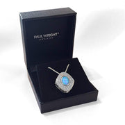 Blue Opal Necklace with Vibrant Cultured Opal & Double CZ Diamond Cluster, 925 Silver. Ref AE-P0926 - Paul Wright Jewellery