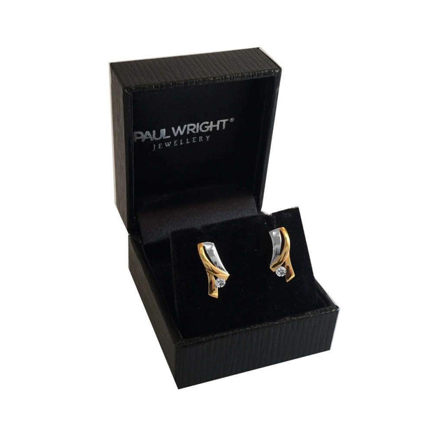 Designer Earrings Silver & Gold Combination with CZ Diamond Accents. Ref: AEE0662 - Paul Wright Jewellery
