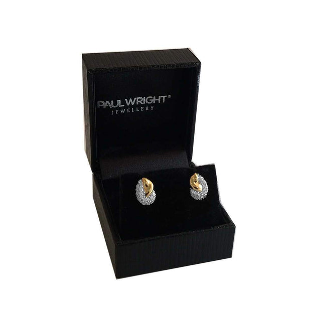 Designer Stud Earrings with Pavé set CZ Diamonds - Combination of 925 Silver and 18ct Gold Plating. Ref AE-E1229 - Paul Wright Jewellery