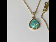 9ct Gold Created Opal Pendant, Teardrop 10x8mm