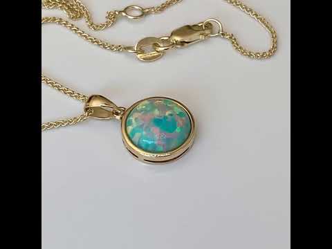 9ct Gold Created Opal Pendant 12mm