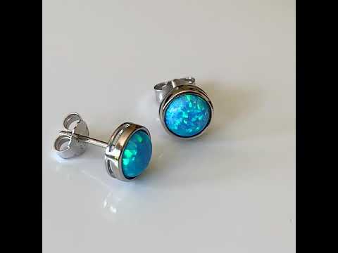 Blue Opal Earring 8mm