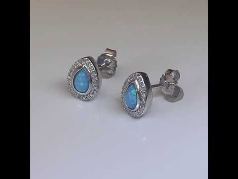 Teardrop Blue Opal Earrings