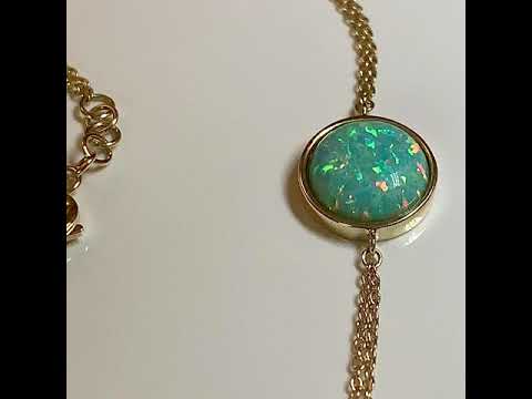 9ct Gold Created Opal Bracelet on a Double Chain