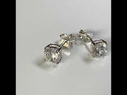 Silver CZ Diamond Stud Earrings, 4 Claws