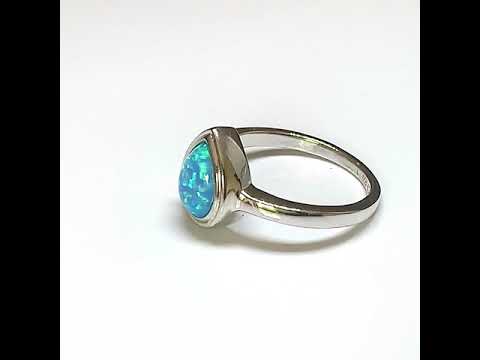 Silver Created Blue Opal Ring, Teardrop