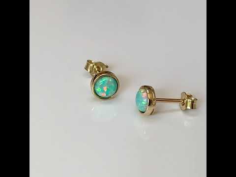 9ct Gold Created Opal Earrings 5mm