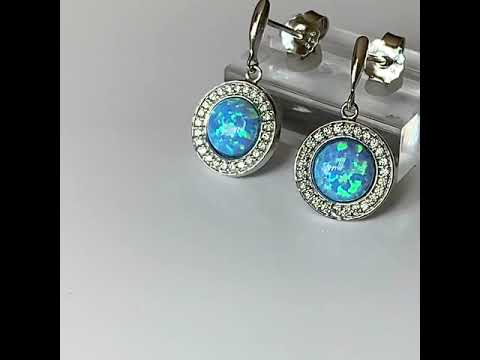 Blue Opal & CZ Earrings