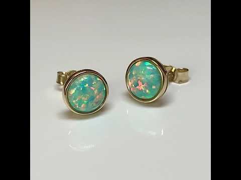 9ct Gold Created Opal Earrings 7mm