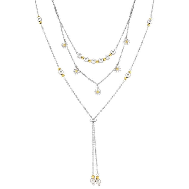 Layered Necklaces, 925 Silver & Gold Beads with Daisies, Lovely Quality (Complete set with three layers) Ref AE-SN005 - Paul Wright Jewellery