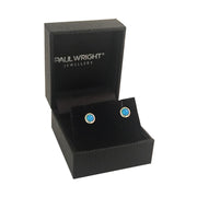 Mini Blue Opal Stud Earrings (Round 925 Silver Stud with a Rub Over Setting) Vibrant Cultured Opals Ref AE-E5017 - Paul Wright Jewellery