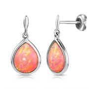 Opal Earrings, 925 Silver with Vibrant Cultured Pink Opals, Teardrop Shape 10mm x 8mm. Ref. AE-E034-24 - Paul Wright Jewellery