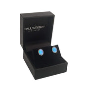 Oval Blue Opal Earrings set in 925 Sterling Silver. Ref: AEE019OP - Paul Wright Jewellery