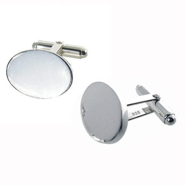 Oval silver cufflinks with 3mm thick plates ideal for engraving - Paul Wright Jewellery
