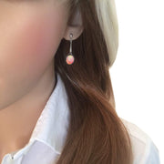 Pink Opal Drop Earrings, Sterling Silver with Vibrant Coral Pink Oval Shape Opals. AE-E5002-24 - Paul Wright Jewellery