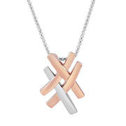 Rose Gold & Silver Crossover Bar Necklace, 925 Sterling Silver - Ref: AE-P5013 - Paul Wright Jewellery