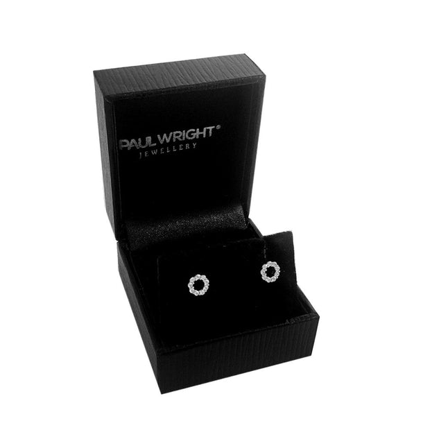 Silver CZ Diamond Circular Halo Earrings 6mm - Paul Wright Jewellery