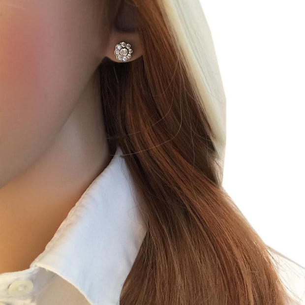 Silver CZ Diamond Daisy Earrings, 9mm - Paul Wright Jewellery