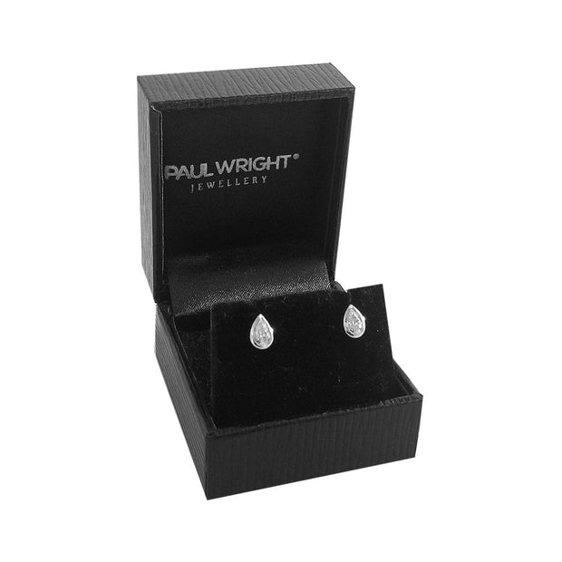 Silver CZ Diamond Teardrop Stud Earrings, 7mm x 5mm - Paul Wright Jewellery