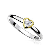 Silver & Gold Heart Shaped Stacking Ring set with CZ Diamond - Ref:AE-R5003 - Paul Wright Jewellery