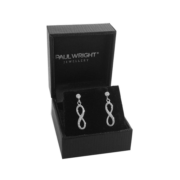 Silver Infinity Earrings with CZ Diamonds - Paul Wright Jewellery