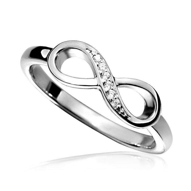Silver Infinity Ring set with CZ Diamonds, made to your finger size. Ref AE-R006 - Paul Wright Jewellery