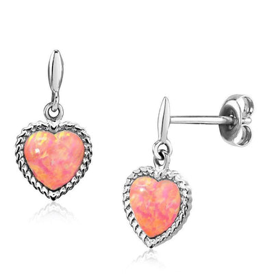 Silver Pink Opal Heart Earrings, Handmade in 925 Silver and set with Vibrant Coral-Pink Opals. Ref AE-E5006-24 - Paul Wright Jewellery
