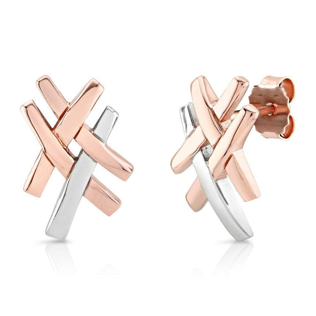 Silver & Rose Gold Crossover Earrings - Paul Wright Jewellery