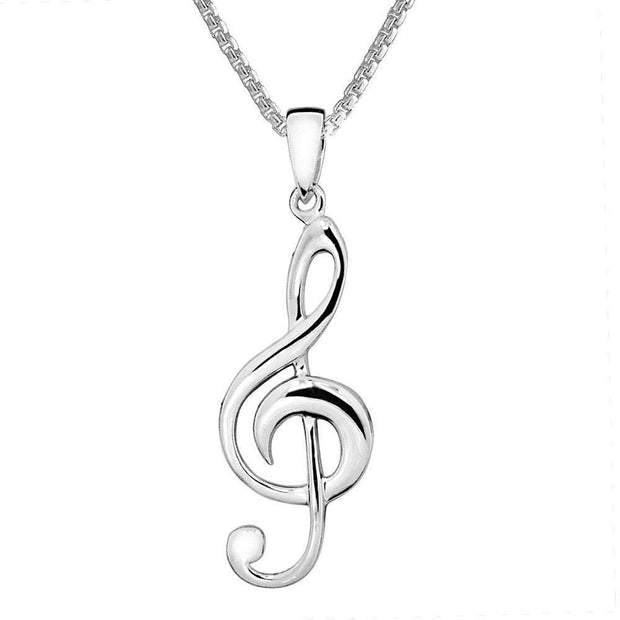 Silver Treble Clef Pendant Necklace, 925 Sterling Silver, for Music Lovers - Ref: AEP035 - Paul Wright Jewellery