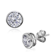 Striking CZ Diamond Stud Earrings, Rub-Over Setting in 925 Silver. Round, Measuring 8.5mm. Ref AE-E026 - Paul Wright Jewellery
